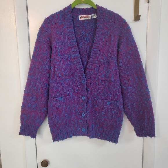 Vintage Vibrant Purple and Blue Women's Boucle Cardigan - Picture 5 of 8